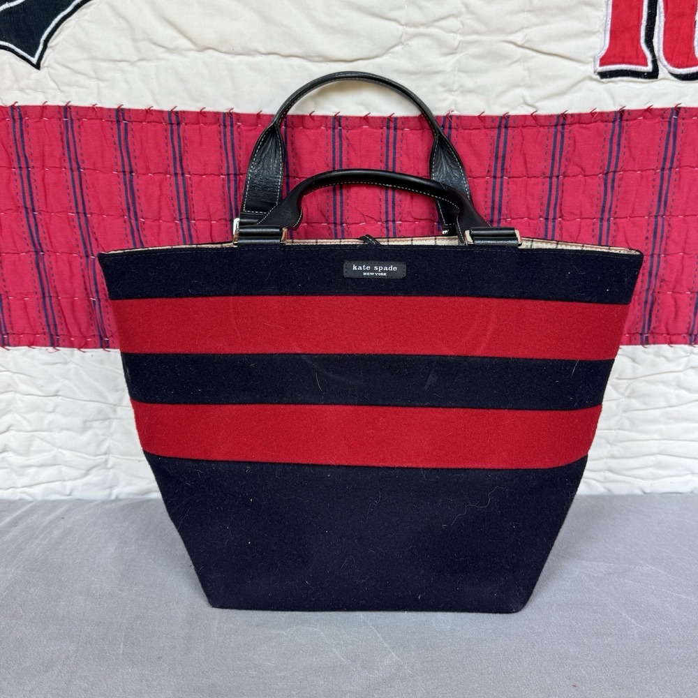 Vintage Kate Spade Black‎ Red Wool Striped Tote